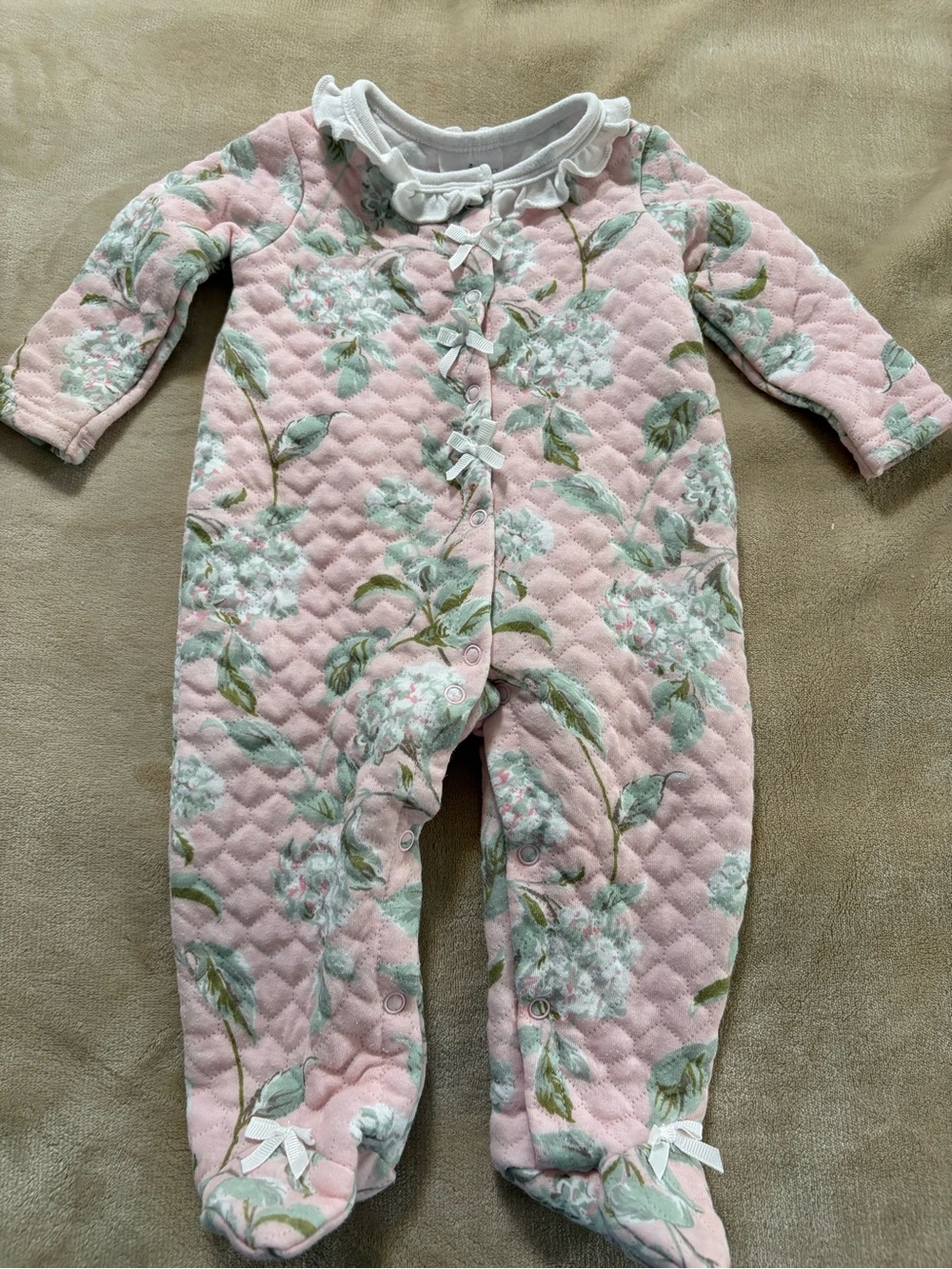 Laura Ashley Pink Quilted Floral Footed One-Piece